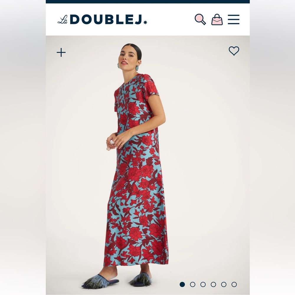 LA DoubleJ Vibrant Red and Blue Maxi Dress